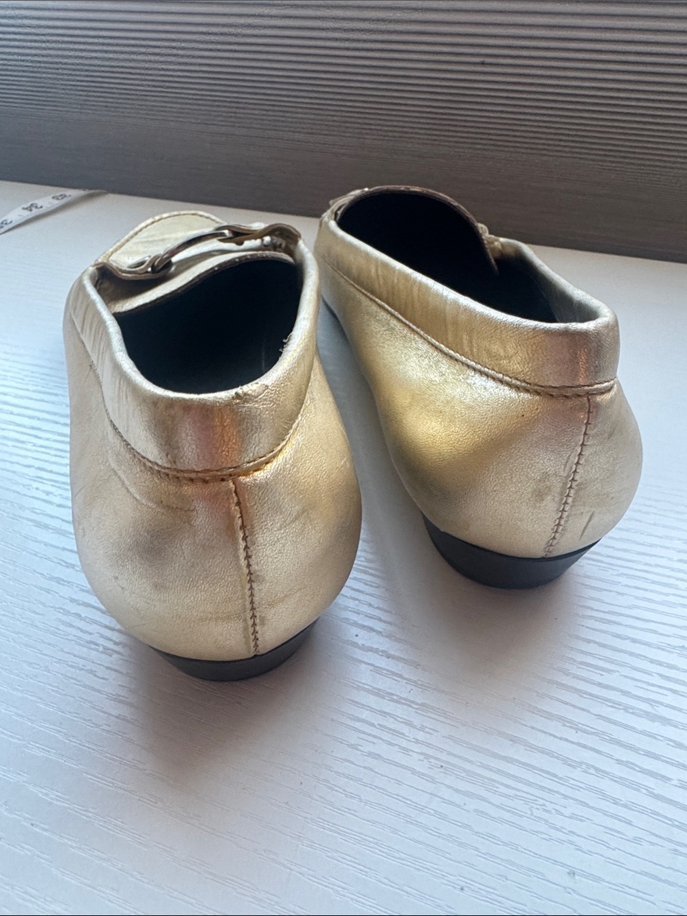 Salvatore Ferragamo Metallic Gold Leather Loafers with Signature Gancini - Picture 8 of 10